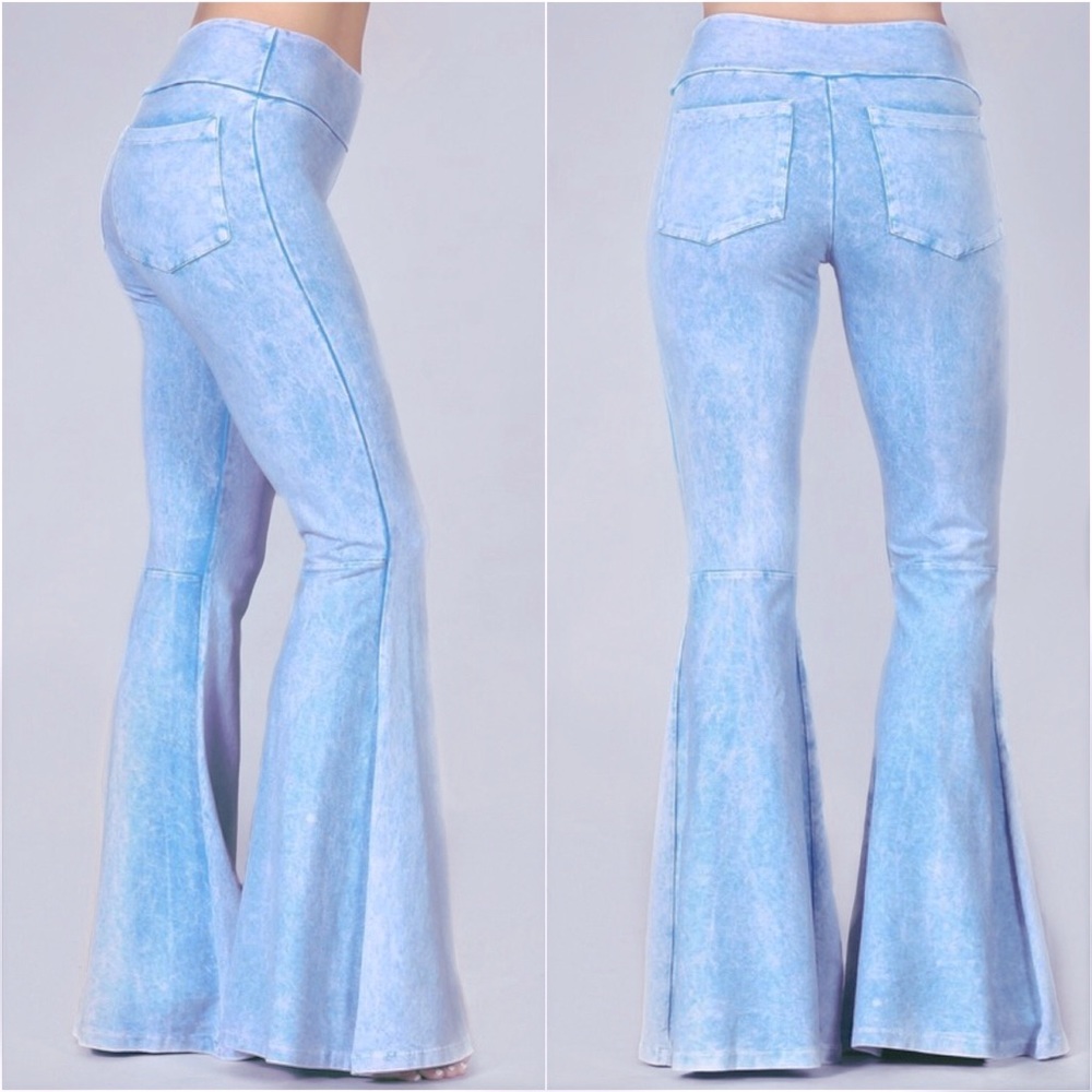 MINERAL WASHED FLARE BELL BOTTOM PANTS - Picture 2 of 9